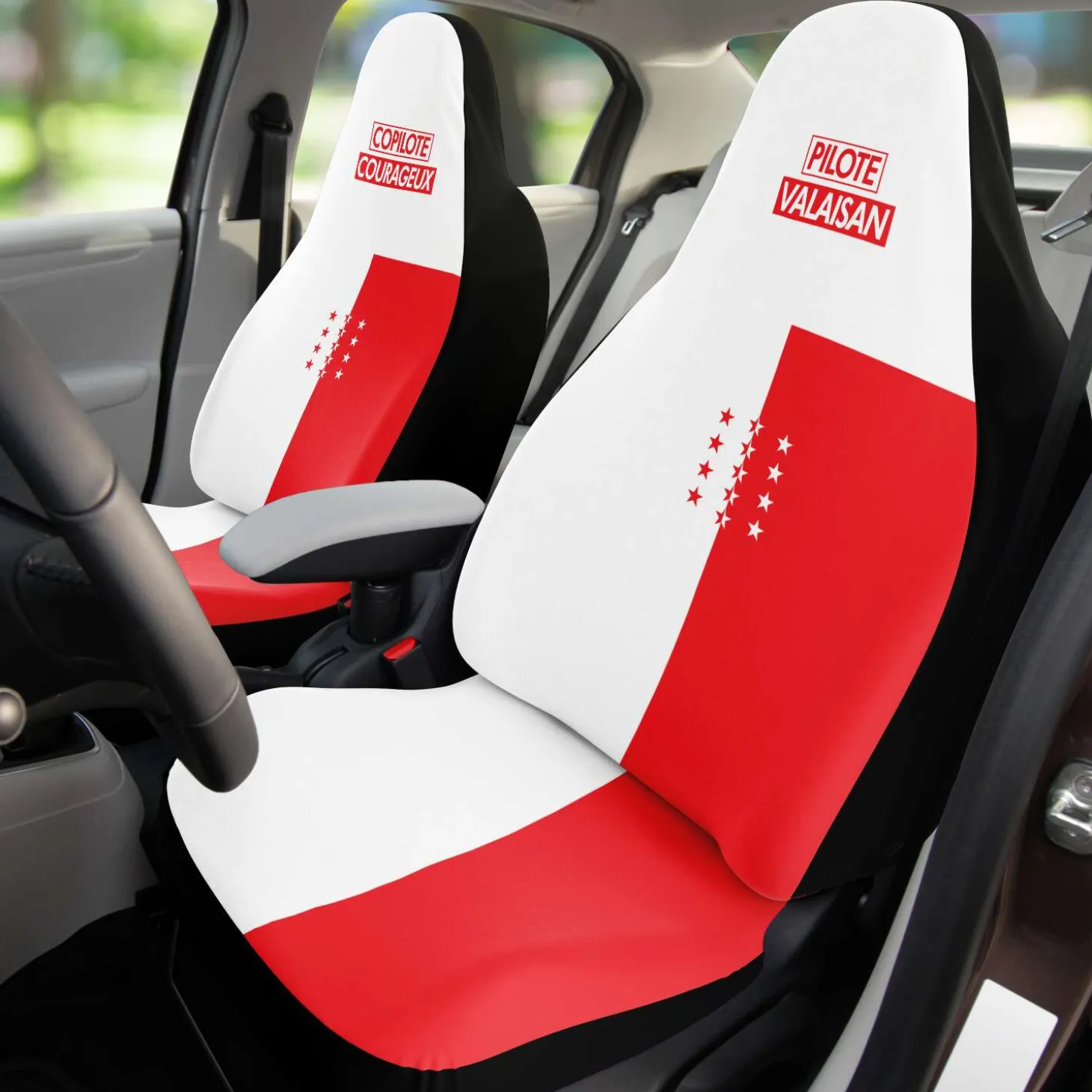 Duo Autositzbezüge | Walliser Pilot / mutiger Copilot