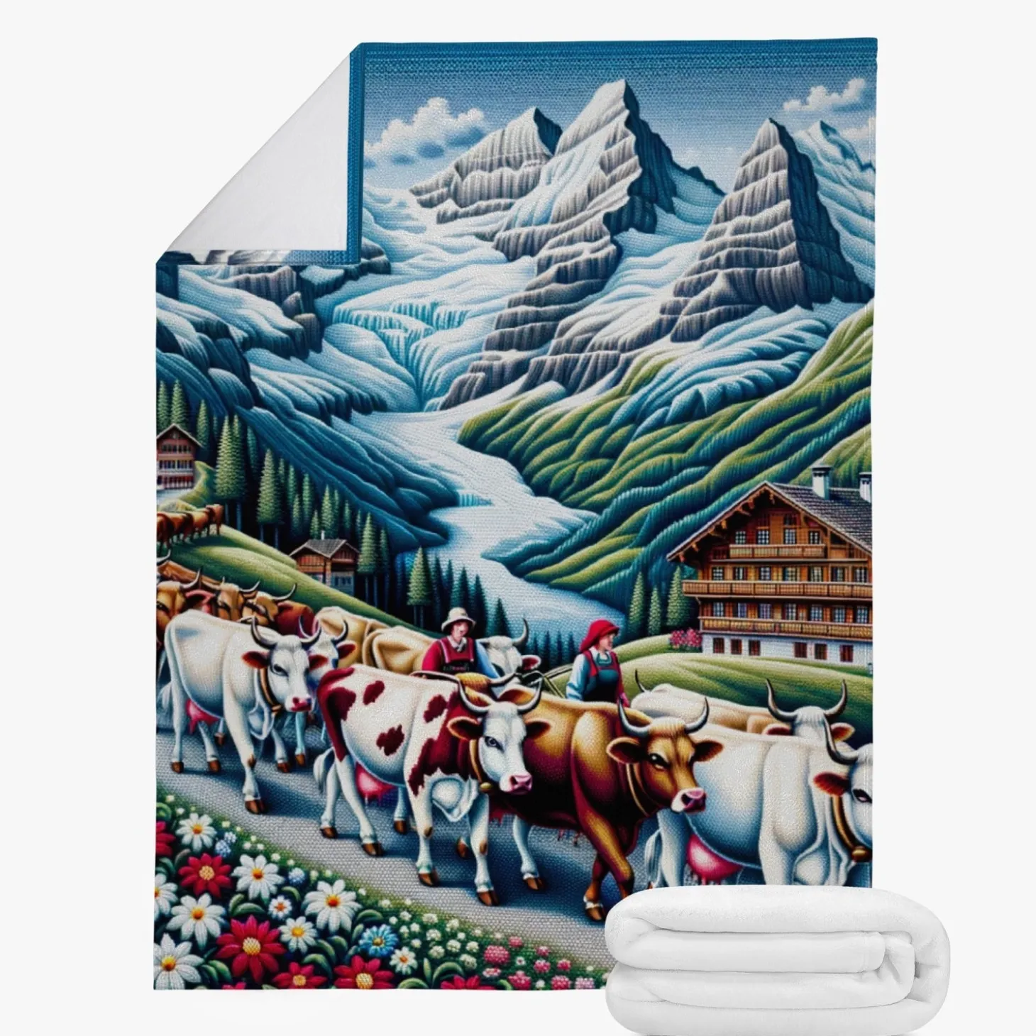 Fleecedecke – Zeichnung Poya und Frühlingsblumen