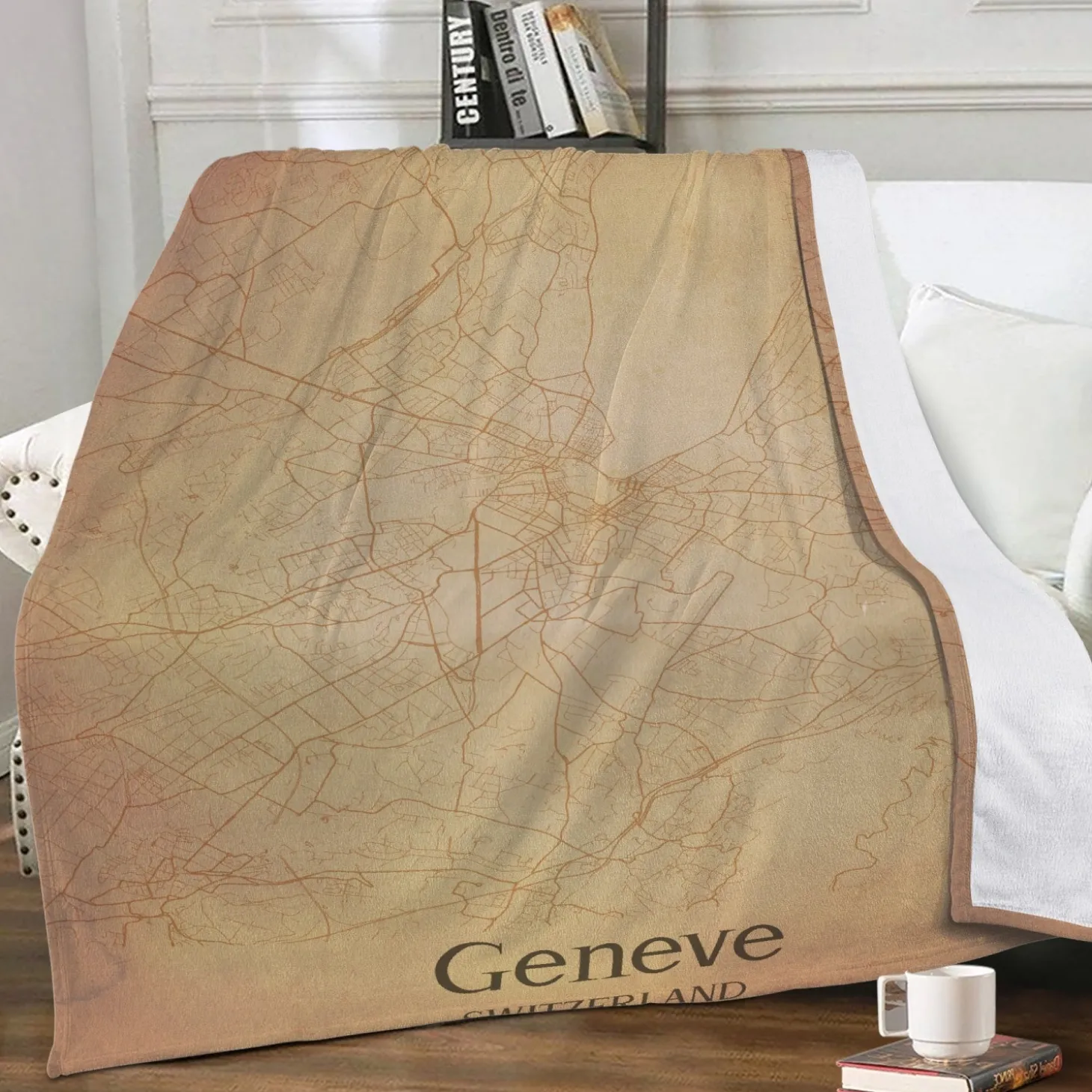 Fleecedecke Genf Vintage Karte