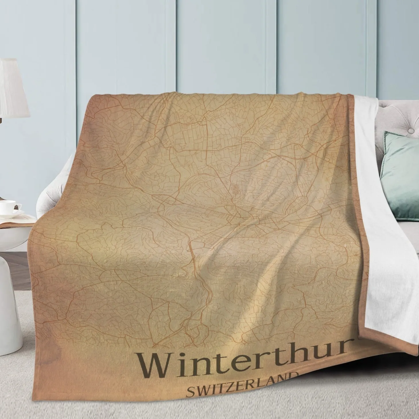 Fleecedecke Winterthur Vintage Karte